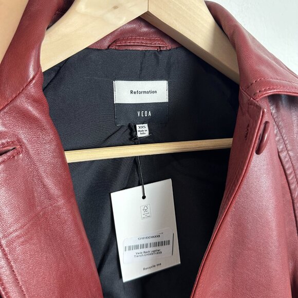 NWT Reformation Veda Beck Red Leather Trench, size XXS - Picture 6 of 8